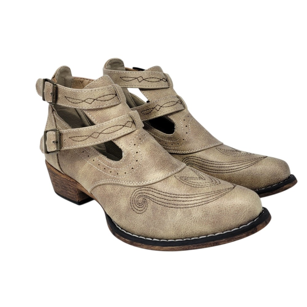 Roper Willa Ankle Booties Boots Womens 8.5 Vintage Beige Western Boho Cowgirl